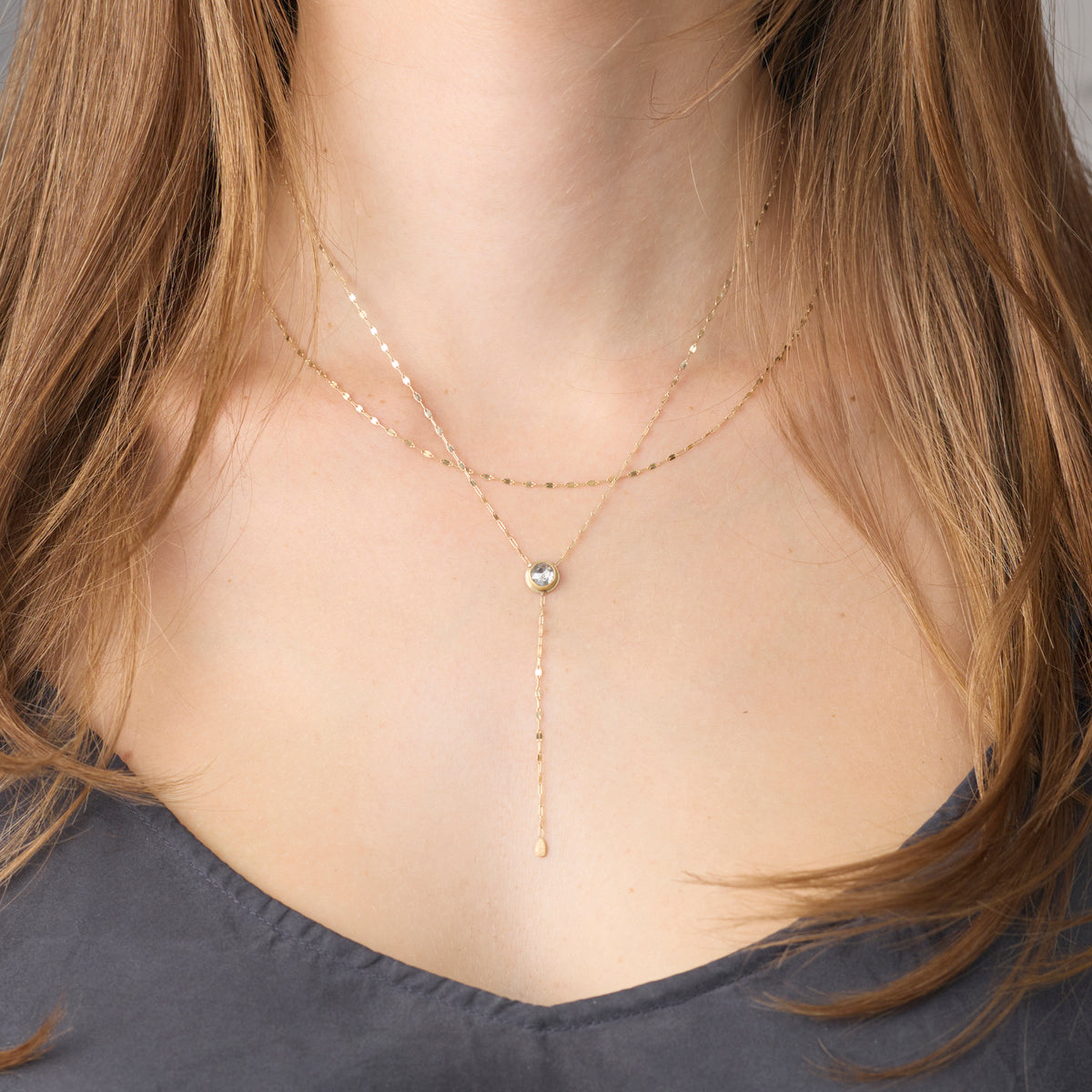 Gray Diamond Drop Necklace