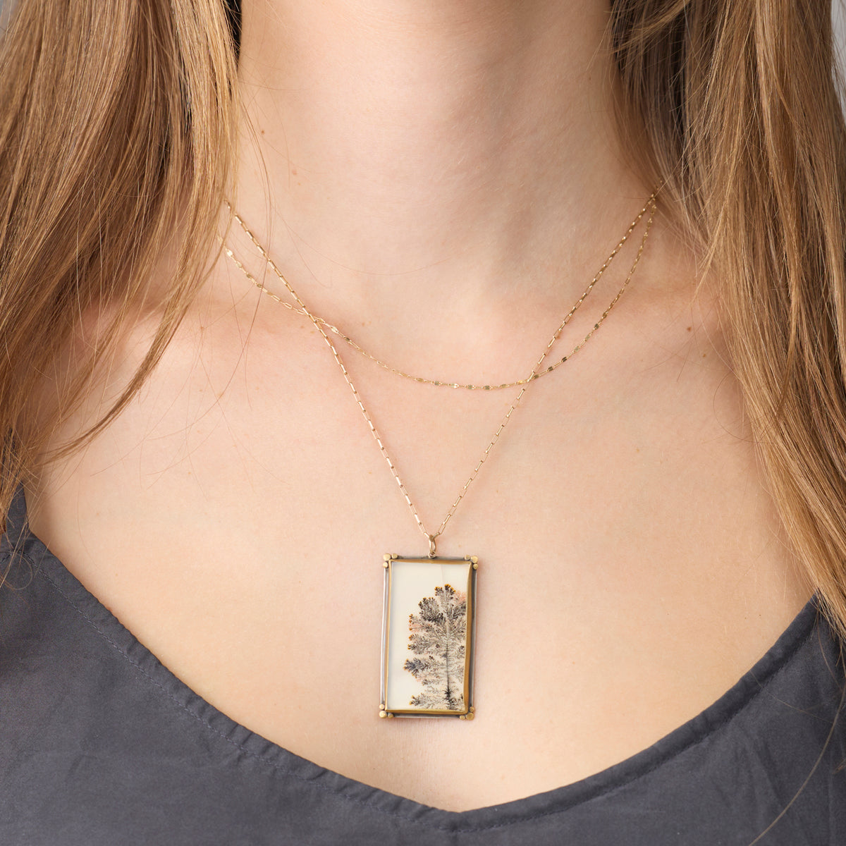 Dendritic Agate Necklace with Paperclip Chain