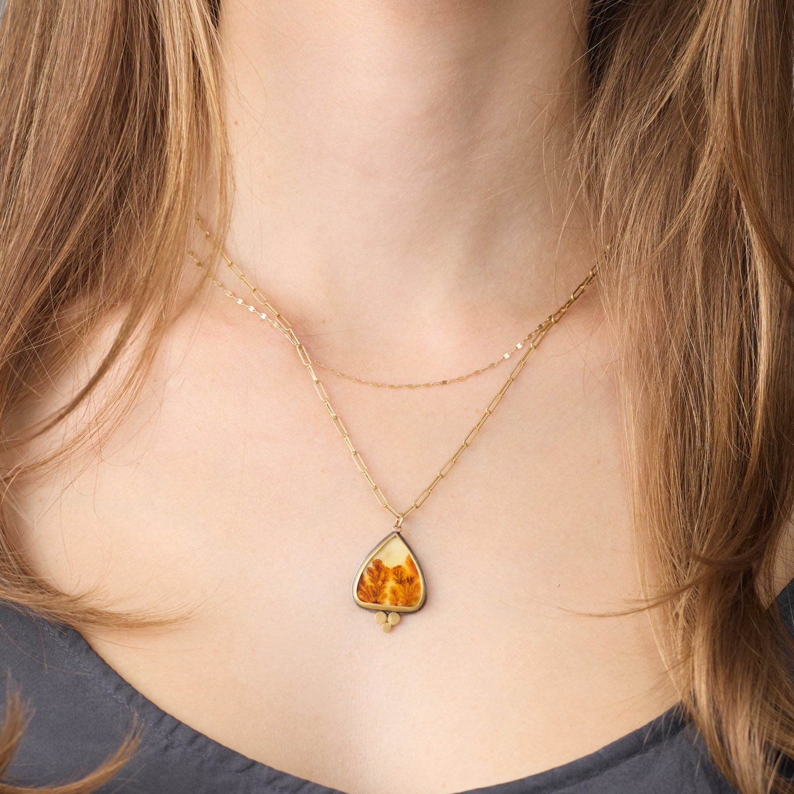 Dendritic Agate Necklace with Gold Trio