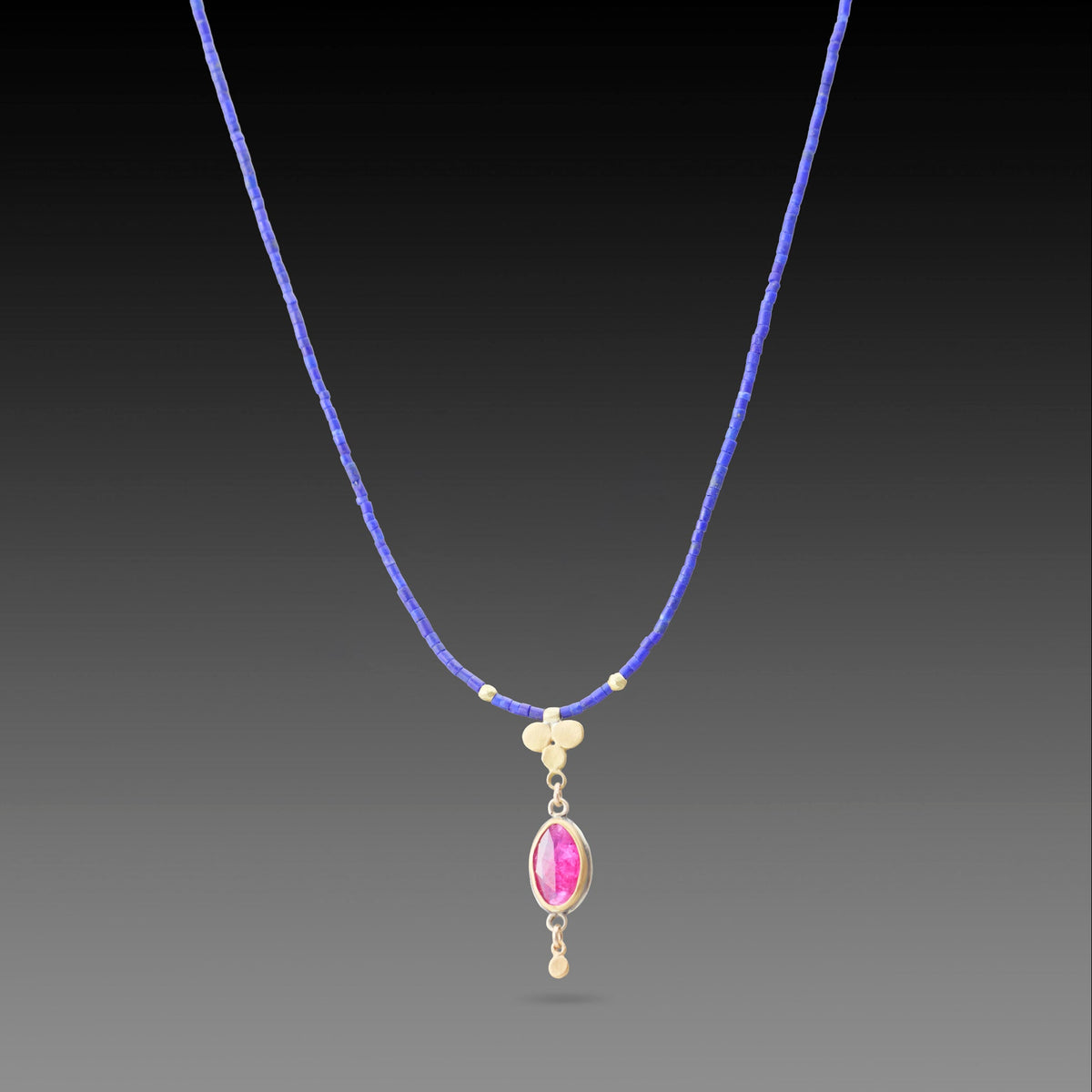 Ruby and Gold Trio Lapis Necklace