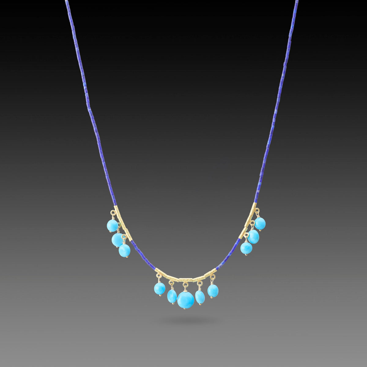 Lapis Necklace with Turquoise Fringe