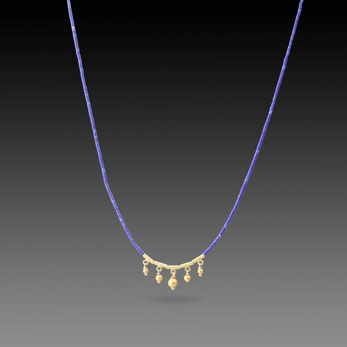 Lapis Necklace with Five Gold Drops