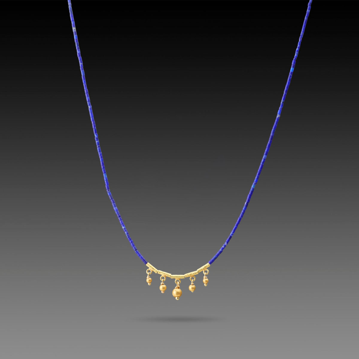 Lapis Necklace with Five Gold Drops
