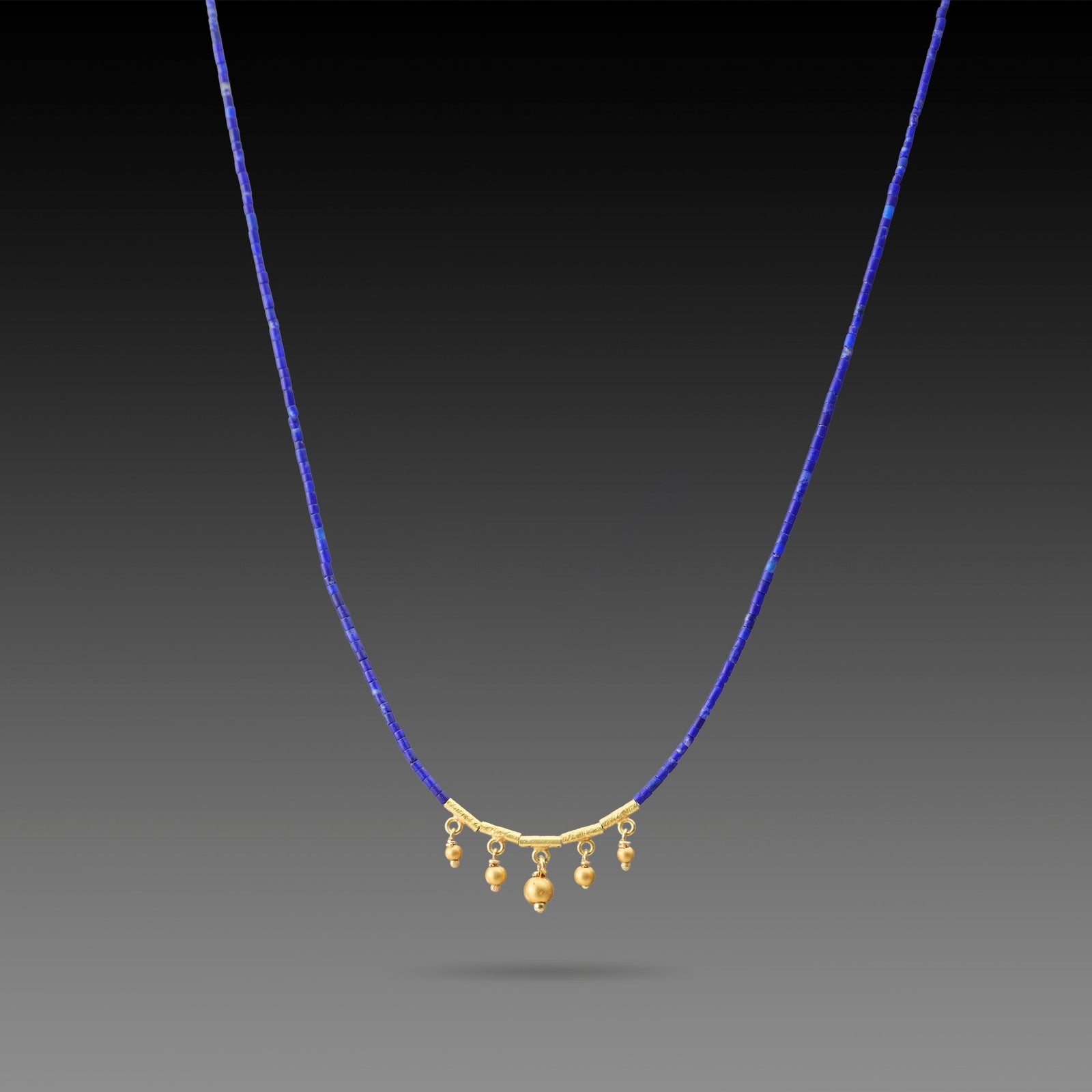 Lapis Necklace with Five Gold Drops