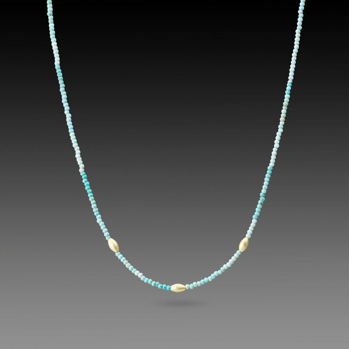 Turquoise Necklace with Gold Rice Beads