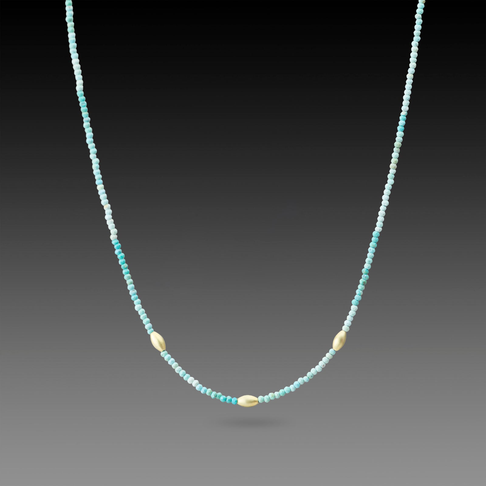 Turquoise Necklace with Gold Rice Beads