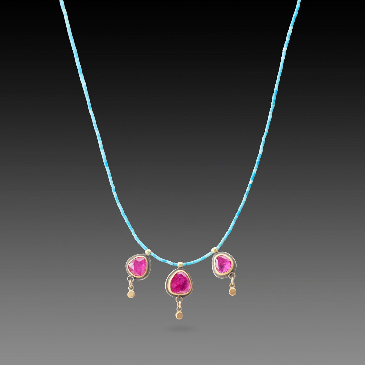 Turquoise Beaded Necklace with Rubies