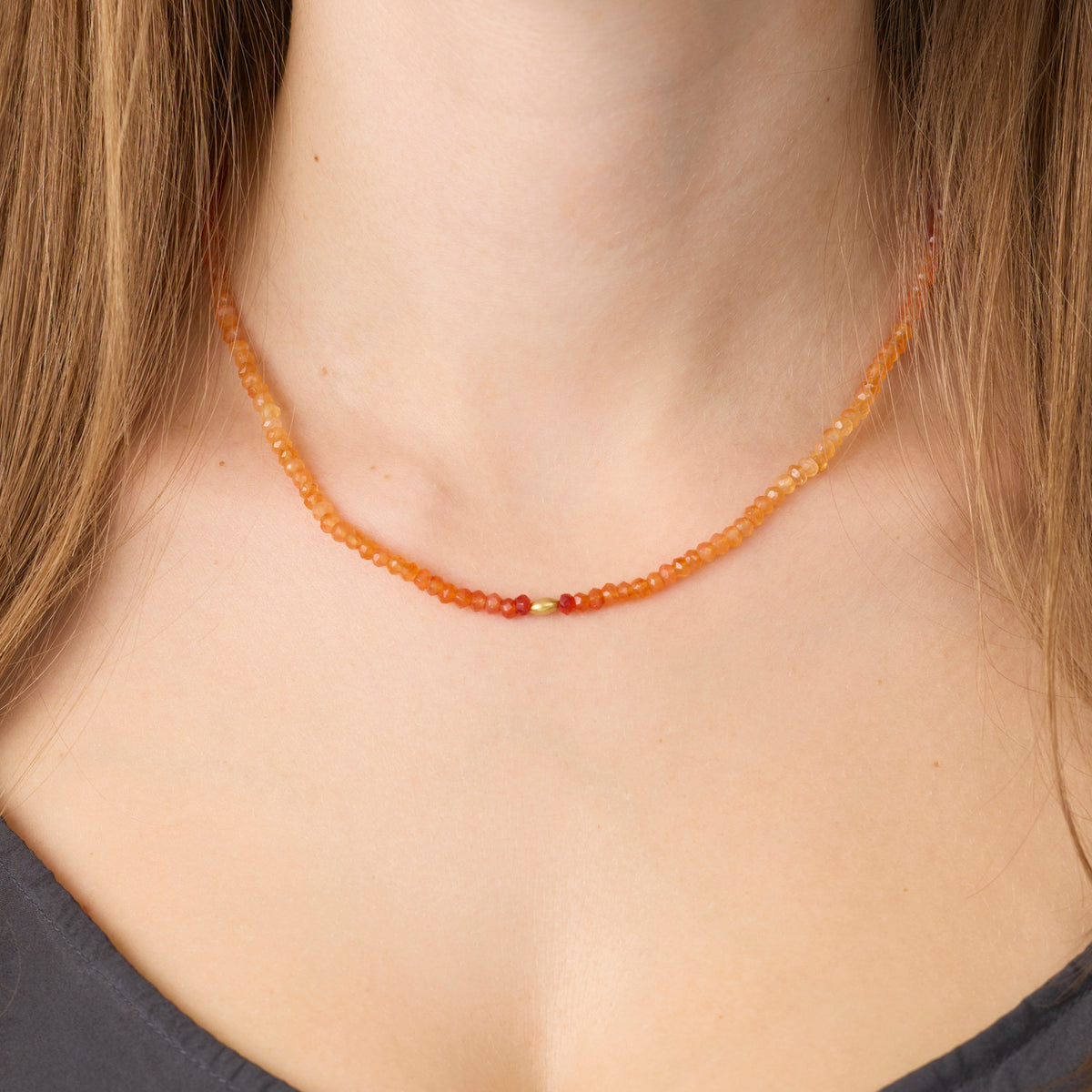 Ombre Carnelian Necklace with Gold Rice Bead