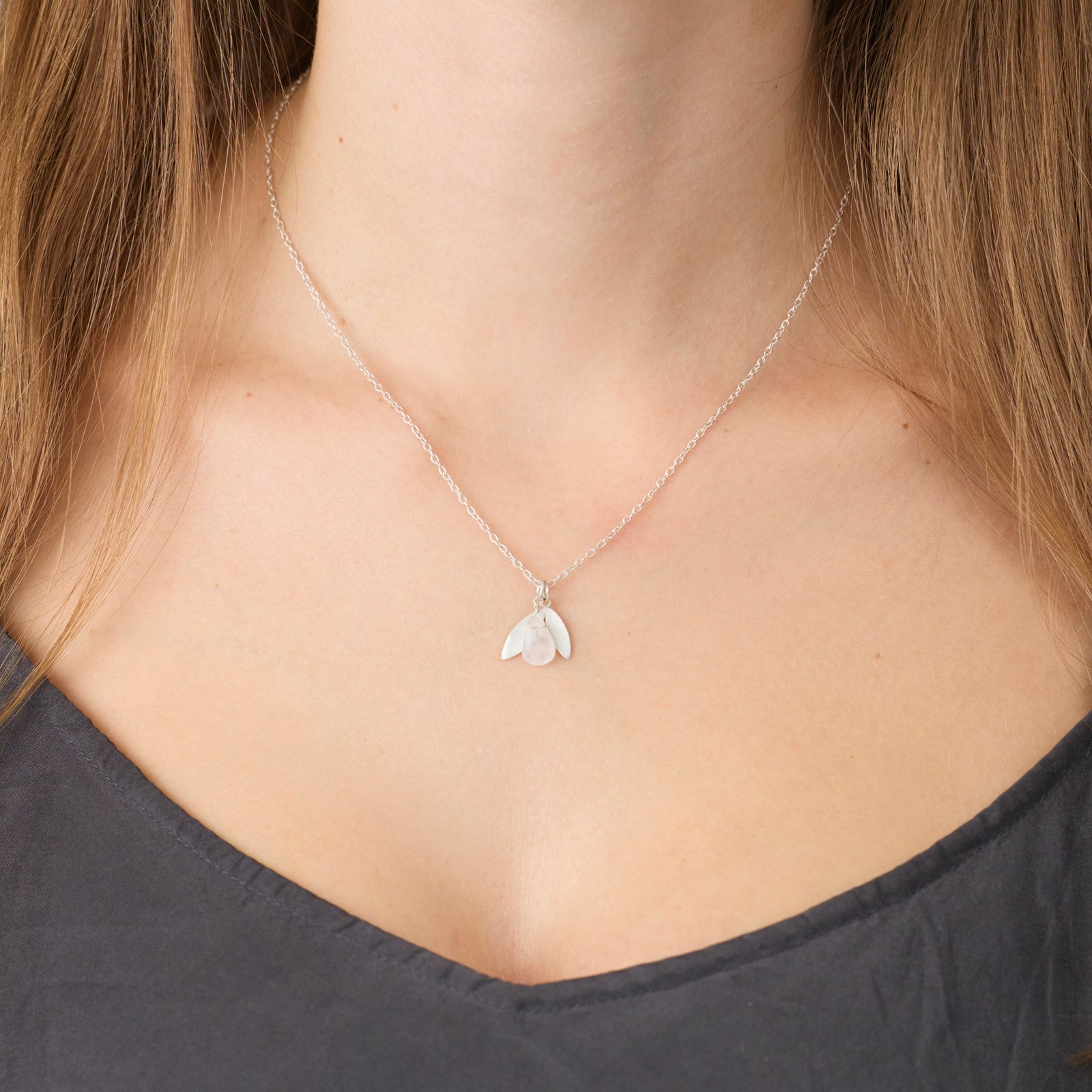 Moonstone Charm Necklace with Leaf