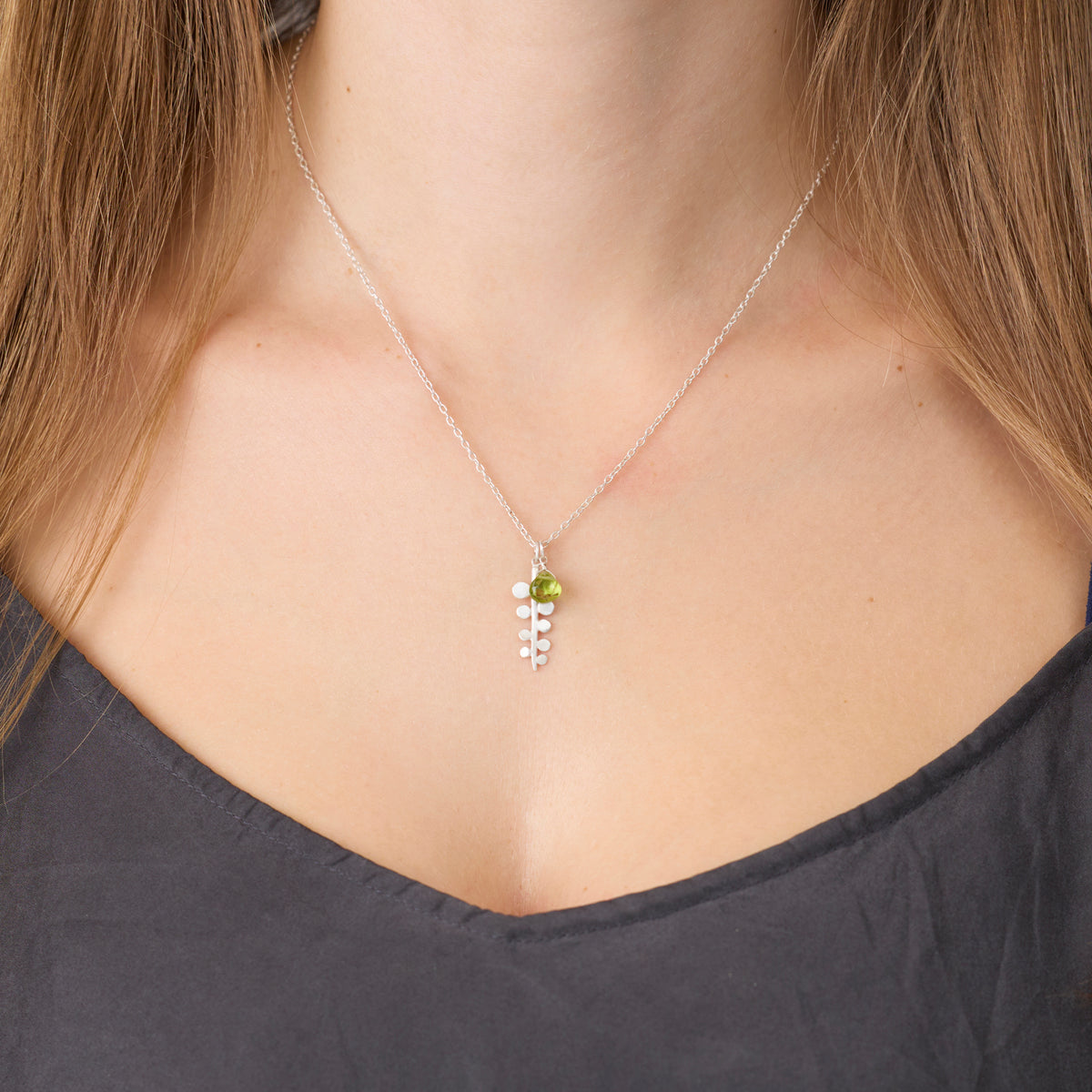 Peridot Charm Necklace with Fern