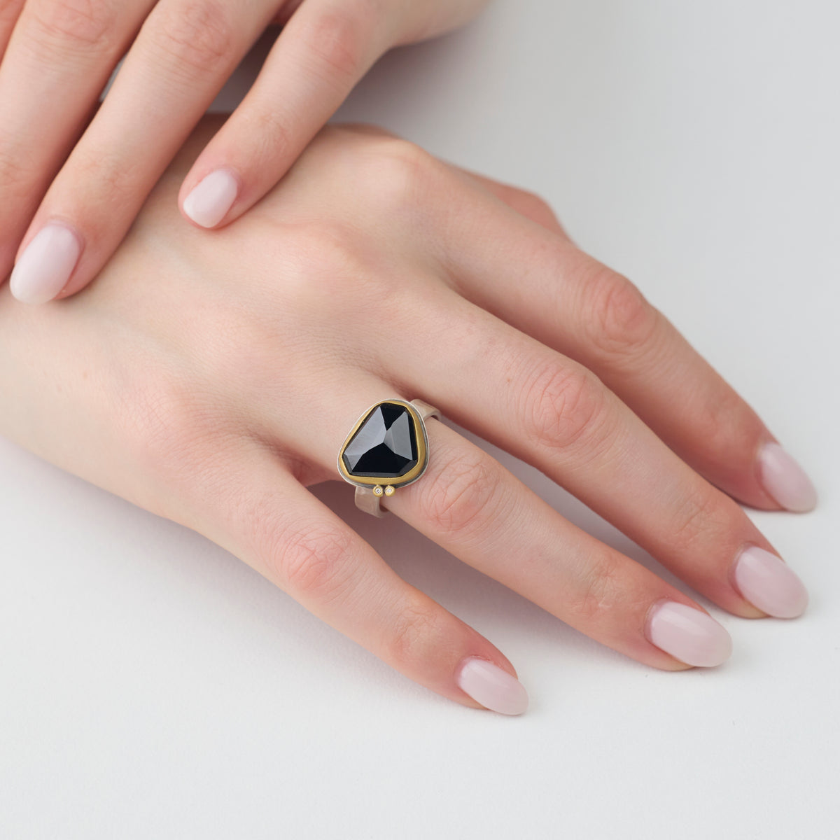 Black Spinel Ring with Diamonds