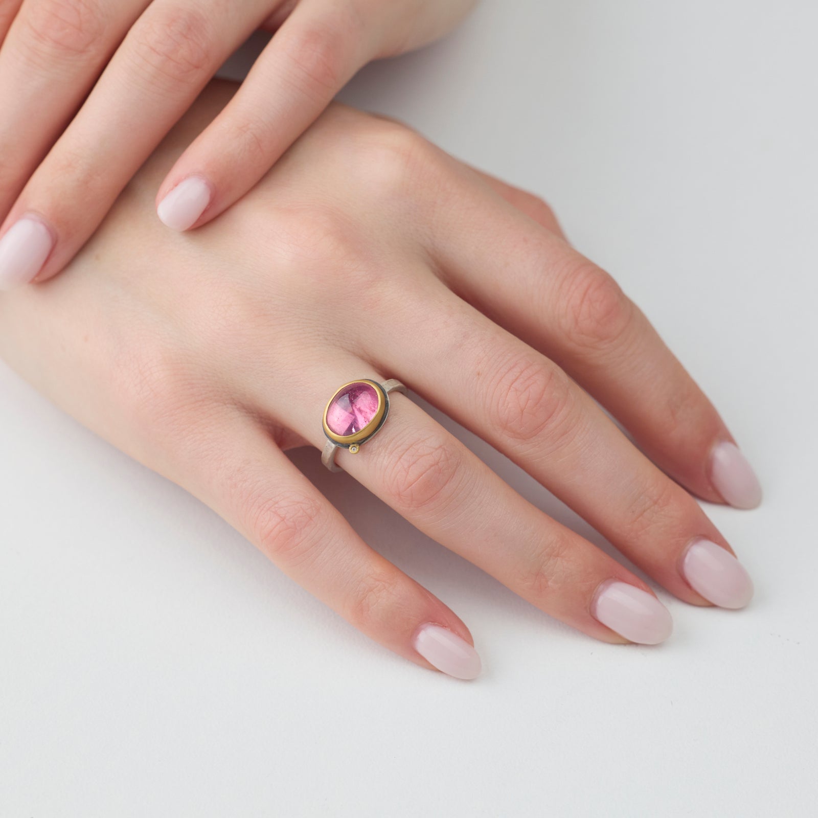 Pink Tourmaline Ring with Diamond