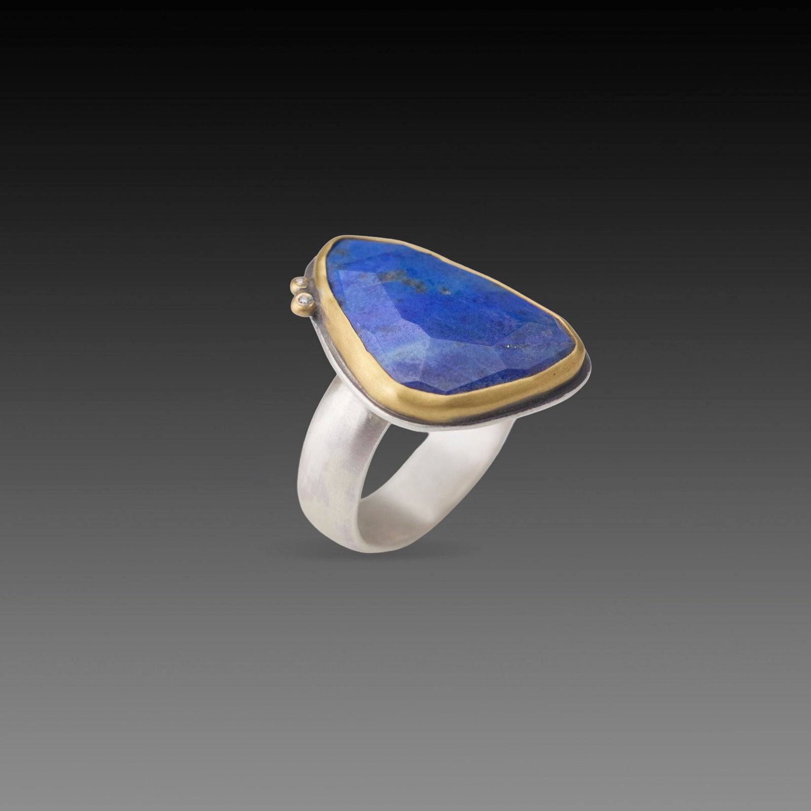 Faceted Lapis Ring with Diamond Dots