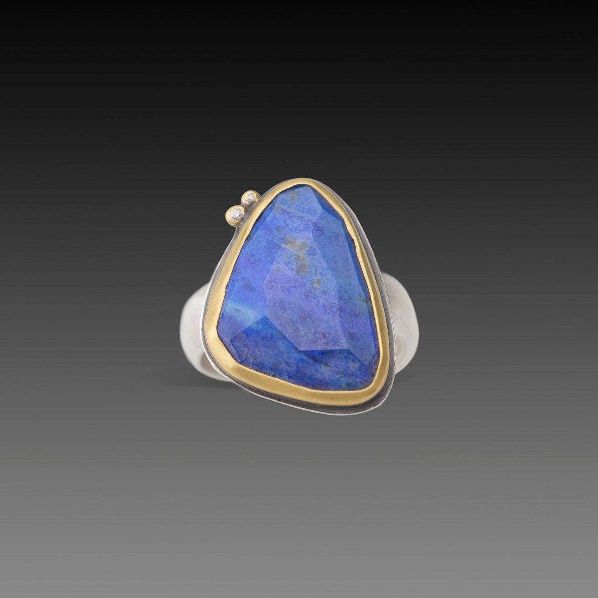 Faceted Lapis Ring with Diamond Dots
