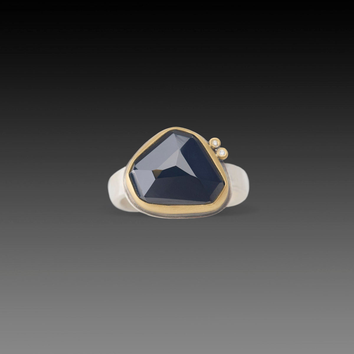 Black Spinel Ring with Diamonds