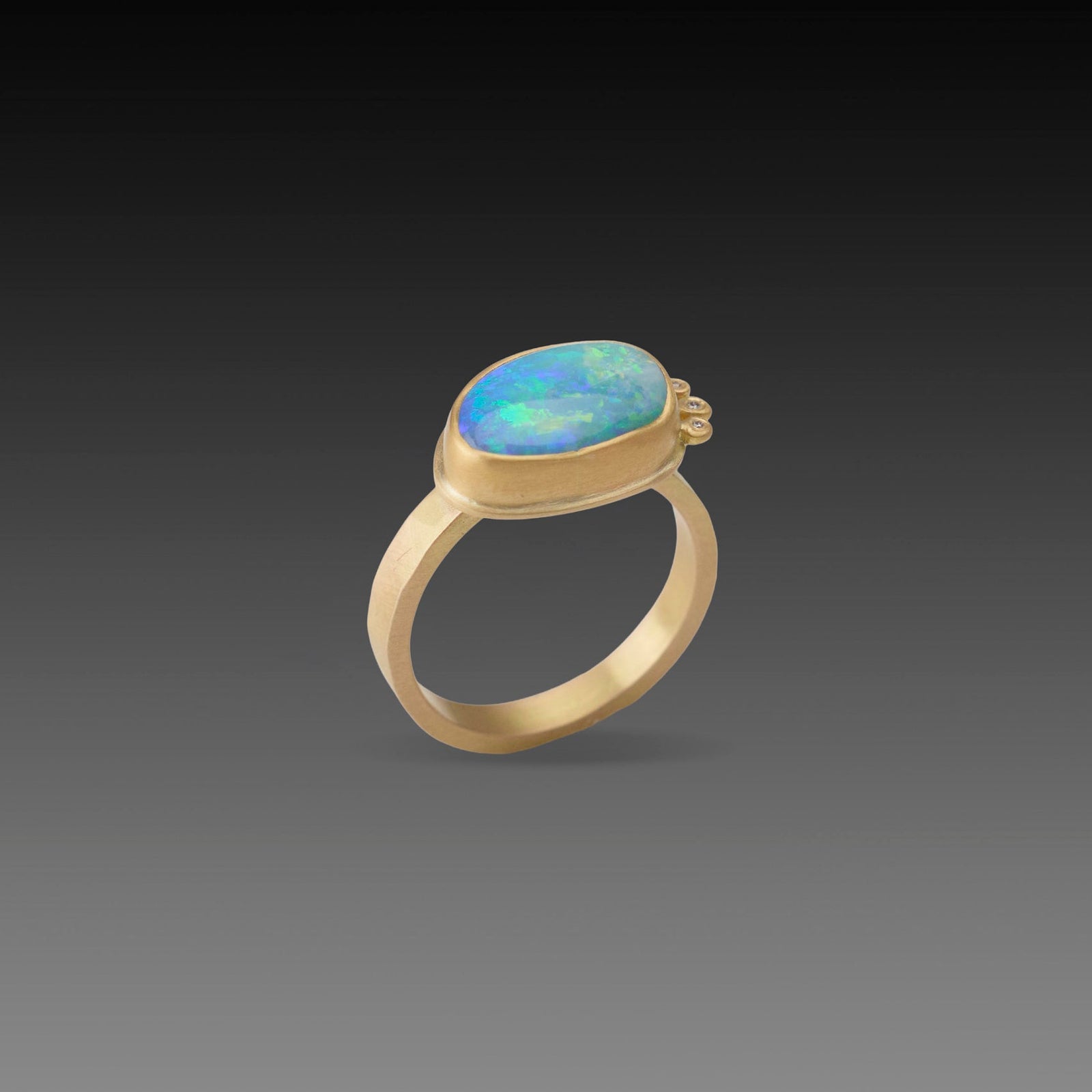 Australian Opal Ring with Diamond Trio