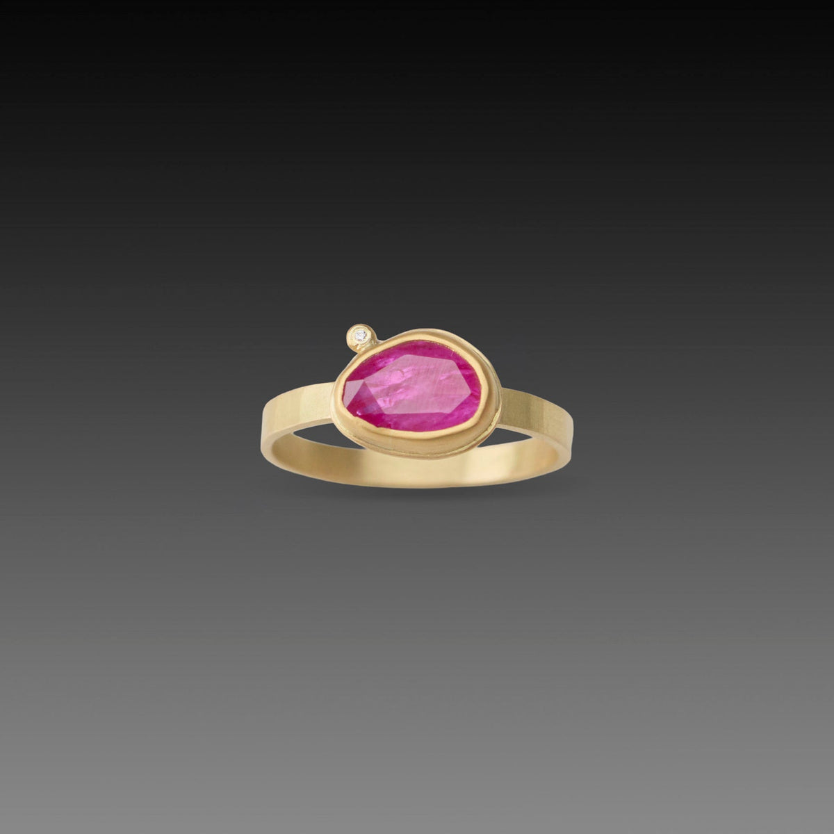 Vibrant Ruby Ring with Diamond Dot
