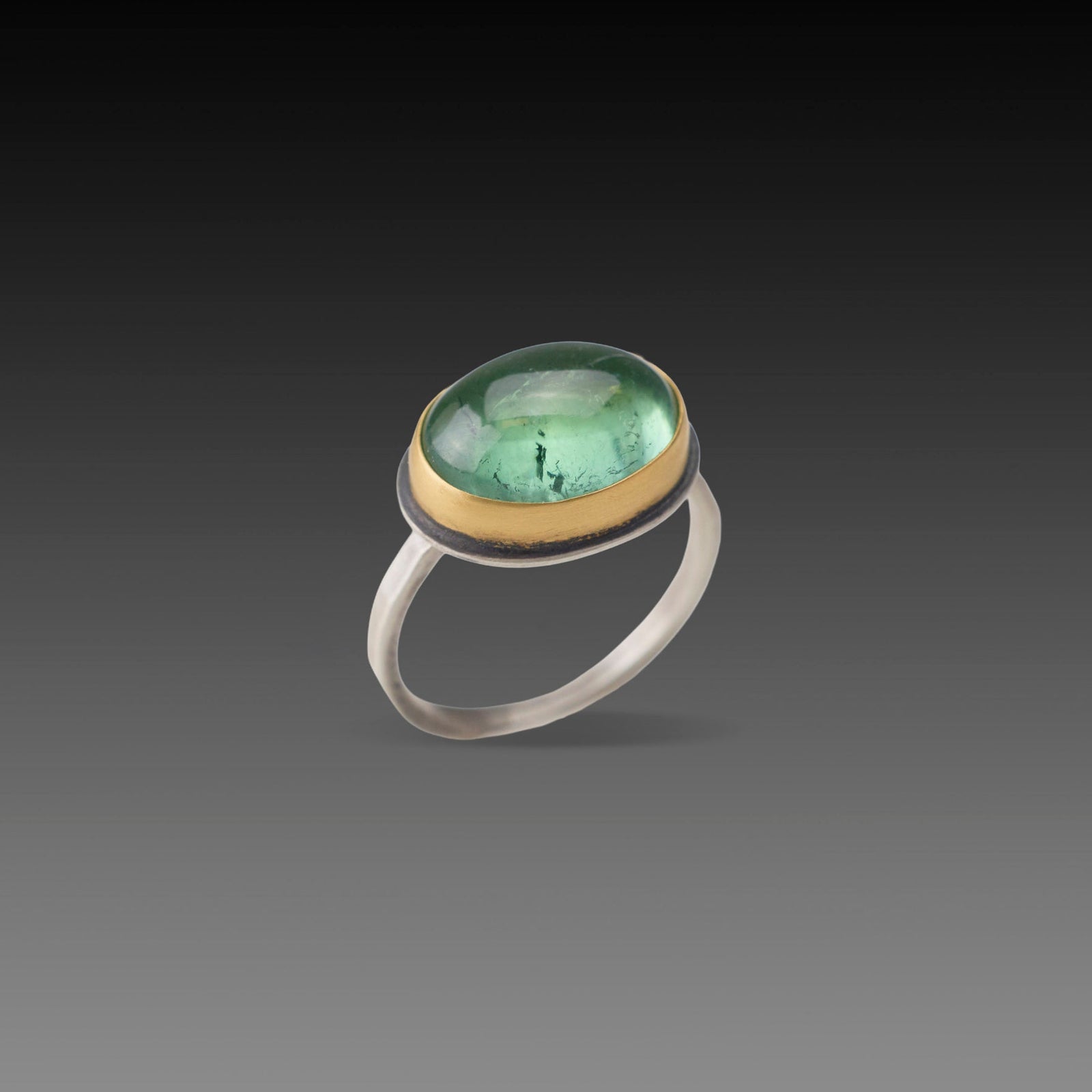 Green Tourmaline Ring with Diamond Dots