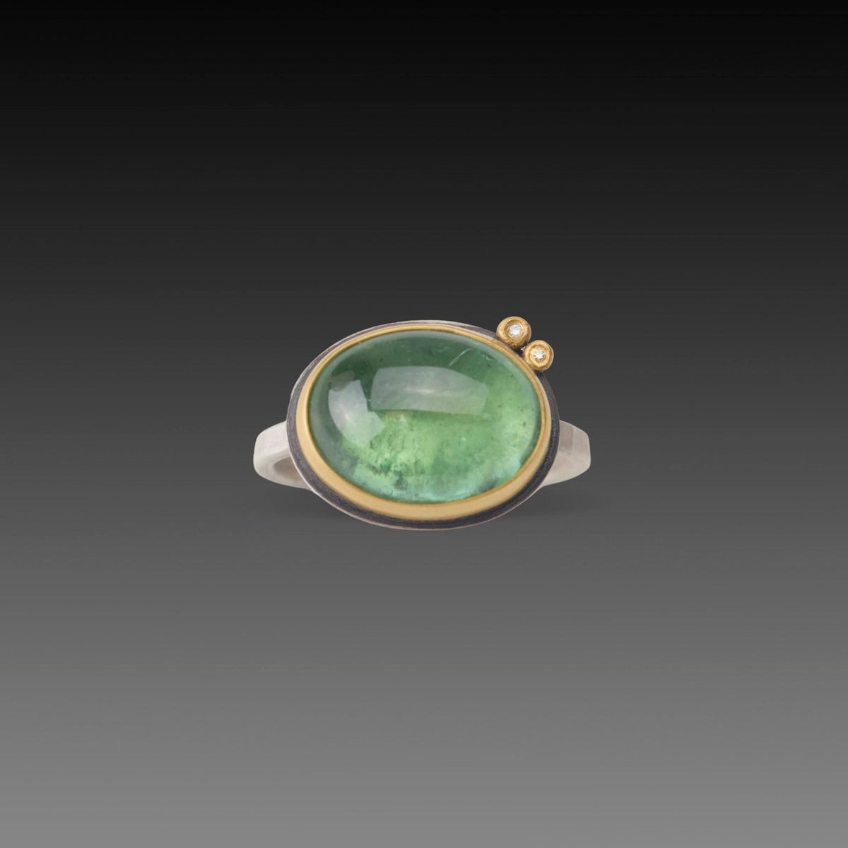 Green Tourmaline Ring with Diamond Dots