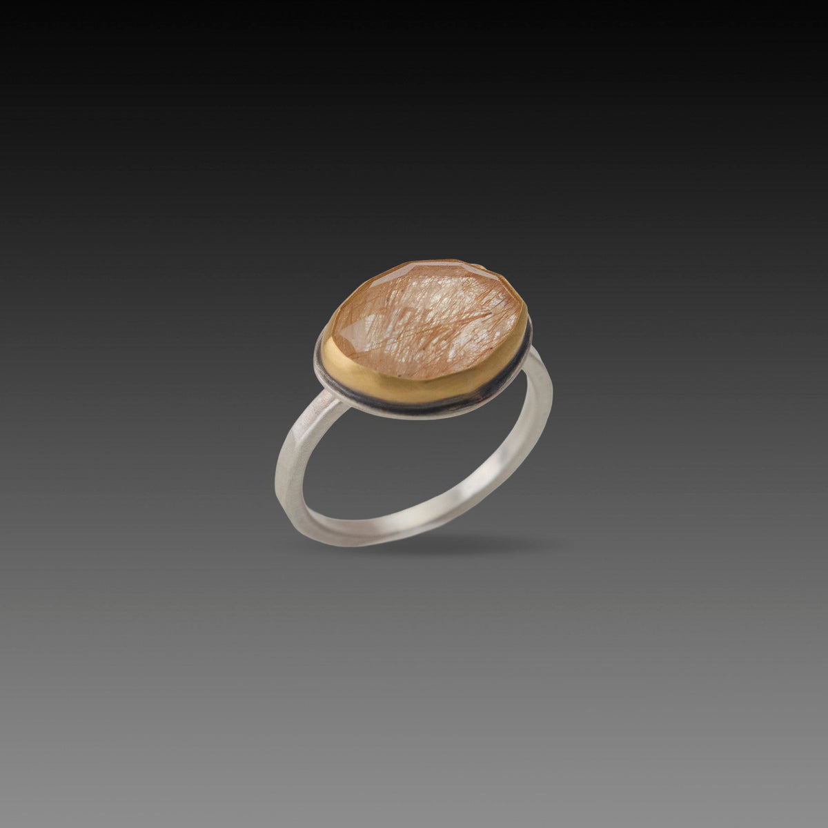 Rutilated Quartz Ring with Diamond Dot
