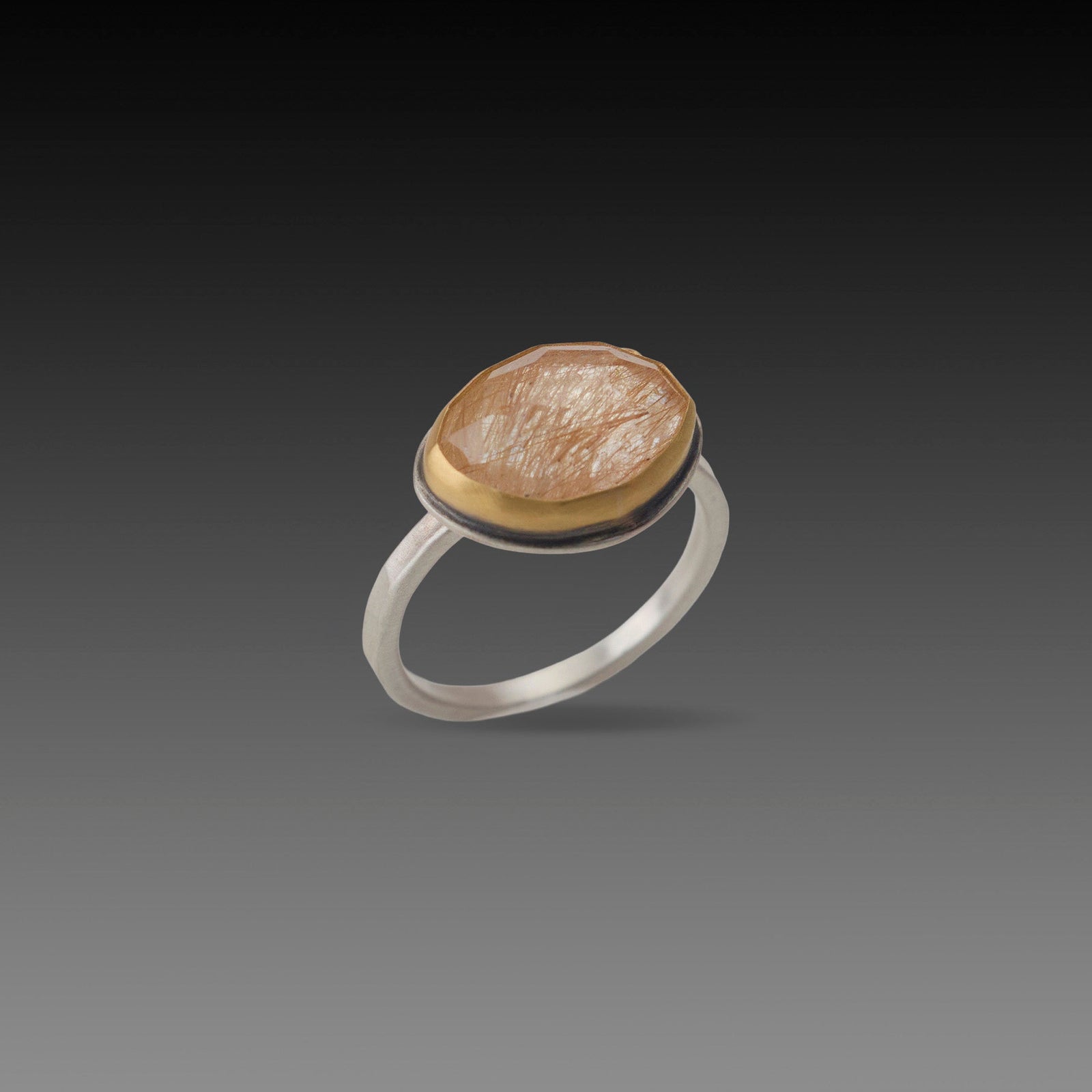 Rutilated Quartz Ring with Diamond Dot