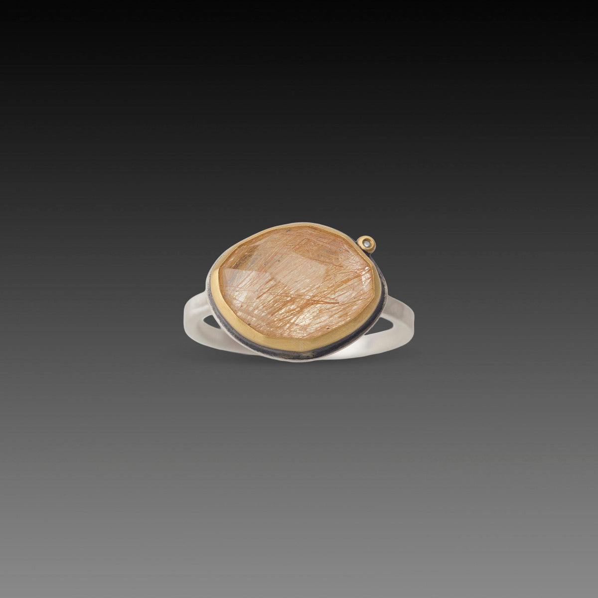 Rutilated Quartz Ring with Diamond Dot