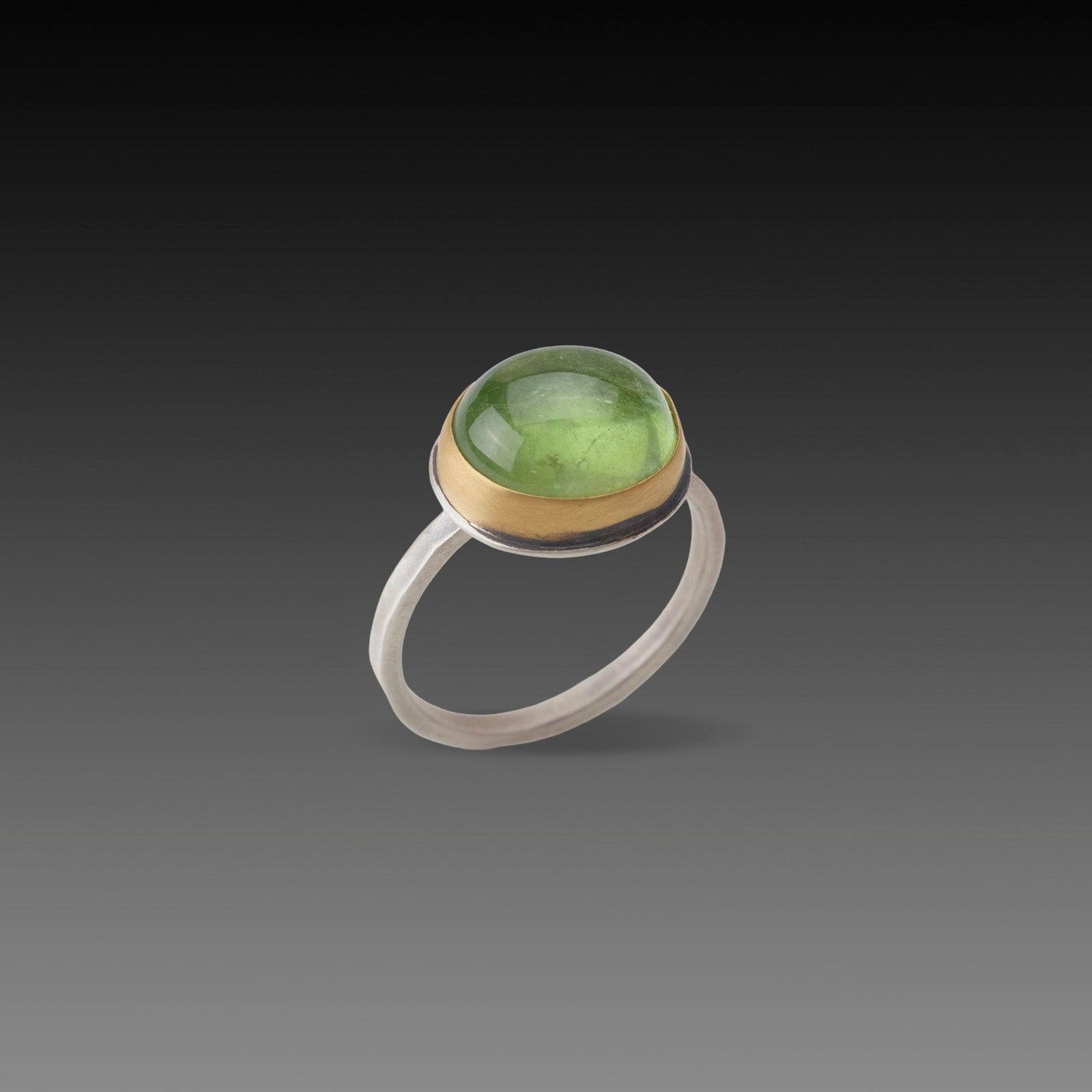 Lime Green Tourmaline Ring with Diamond