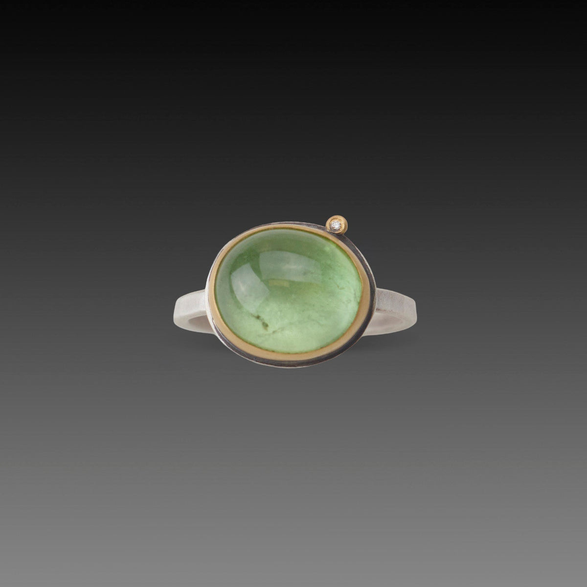Lime Green Tourmaline Ring with Diamond