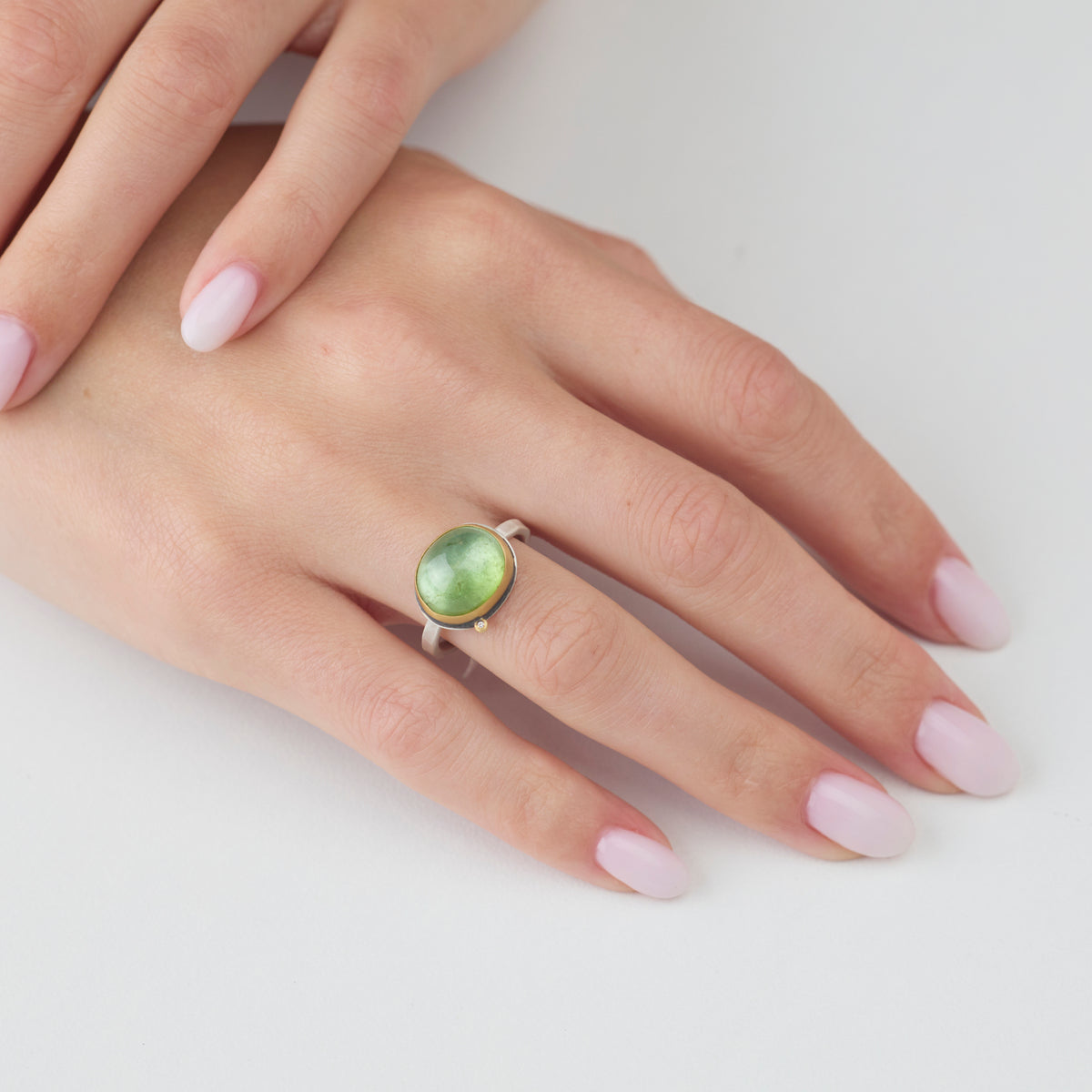 Lime Green Tourmaline Ring with Diamond