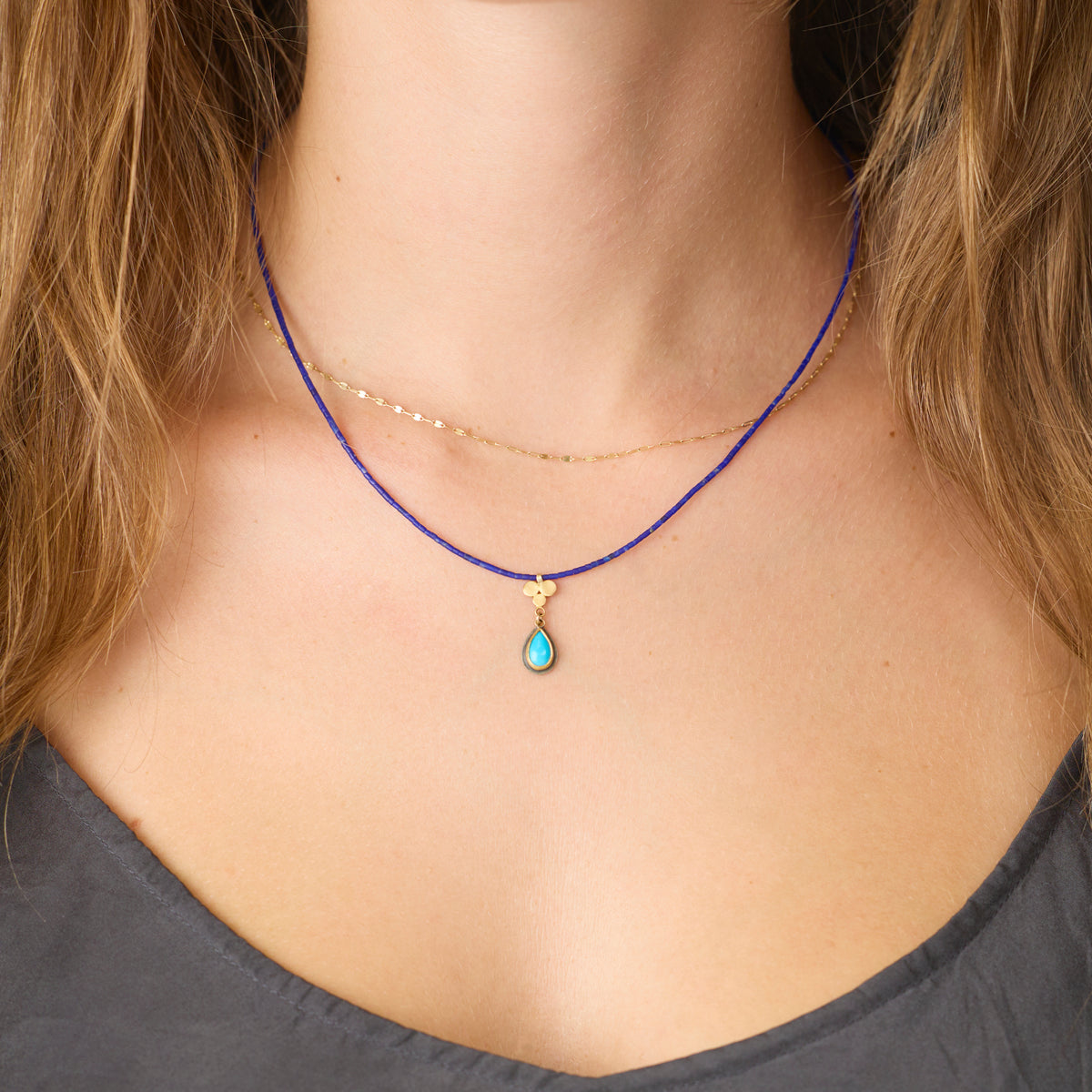 Lapis, Turquoise, and Gold Trio Necklace