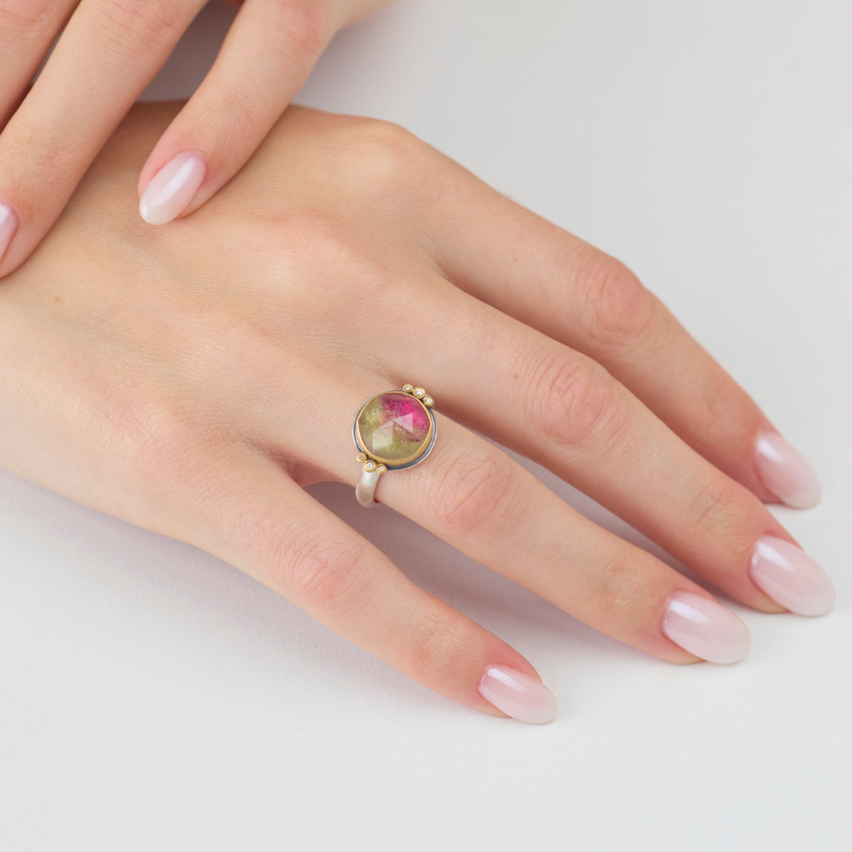 Watermelon Tourmaline Ring with Diamonds
