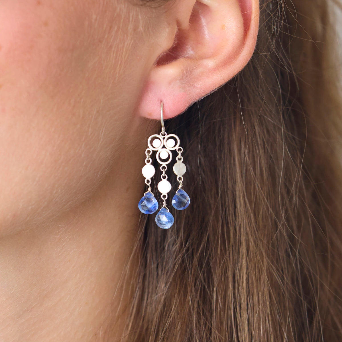 Silver Chandelier Earrings with Kyanite
