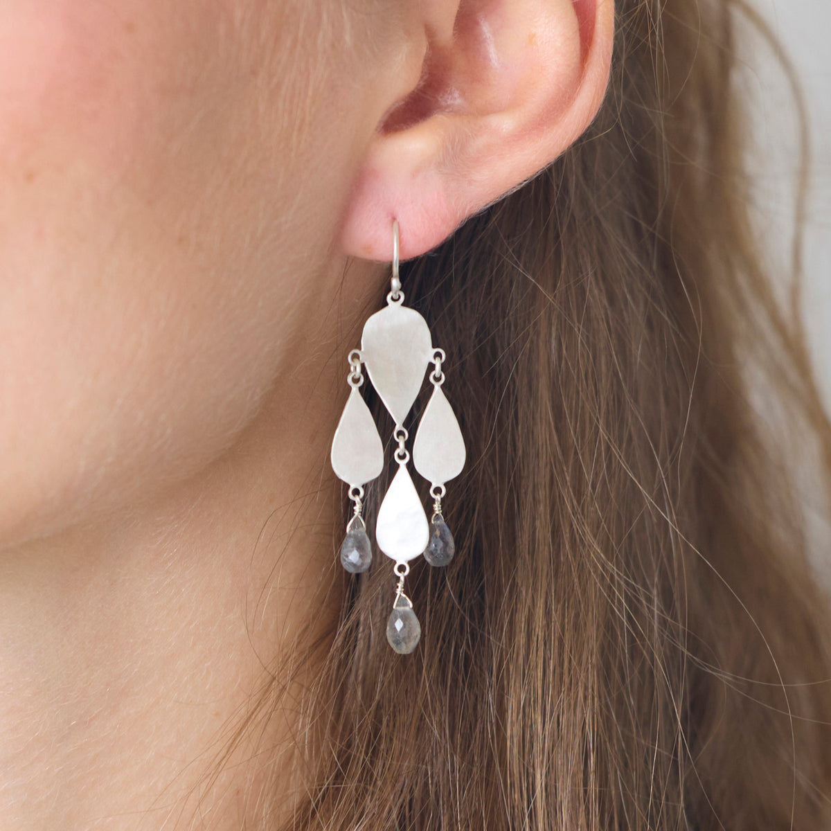 Silver Chandelier Teardrop Earrings with Labradorite