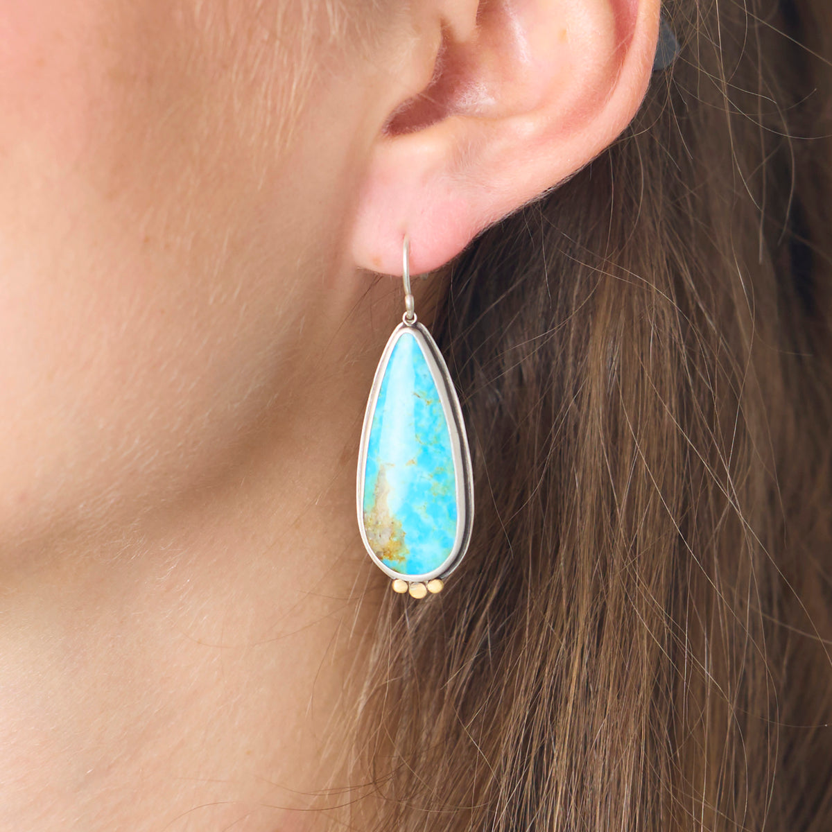 Turquoise Teardrop Earrings with Gold Trio