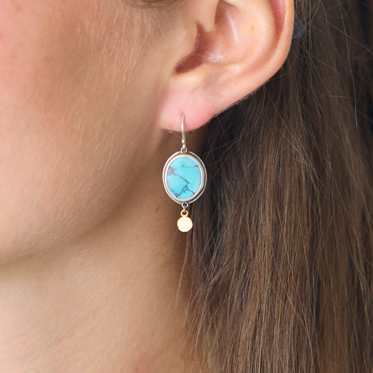 Turquoise Earrings with Gold Disks