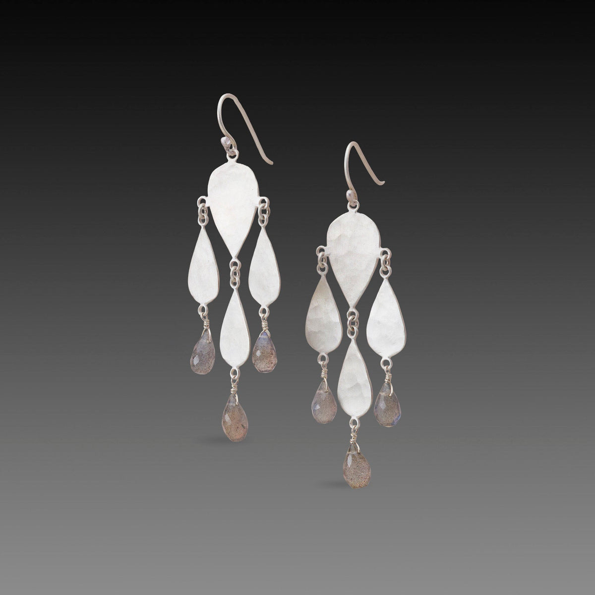 Silver Chandelier Teardrop Earrings with Labradorite