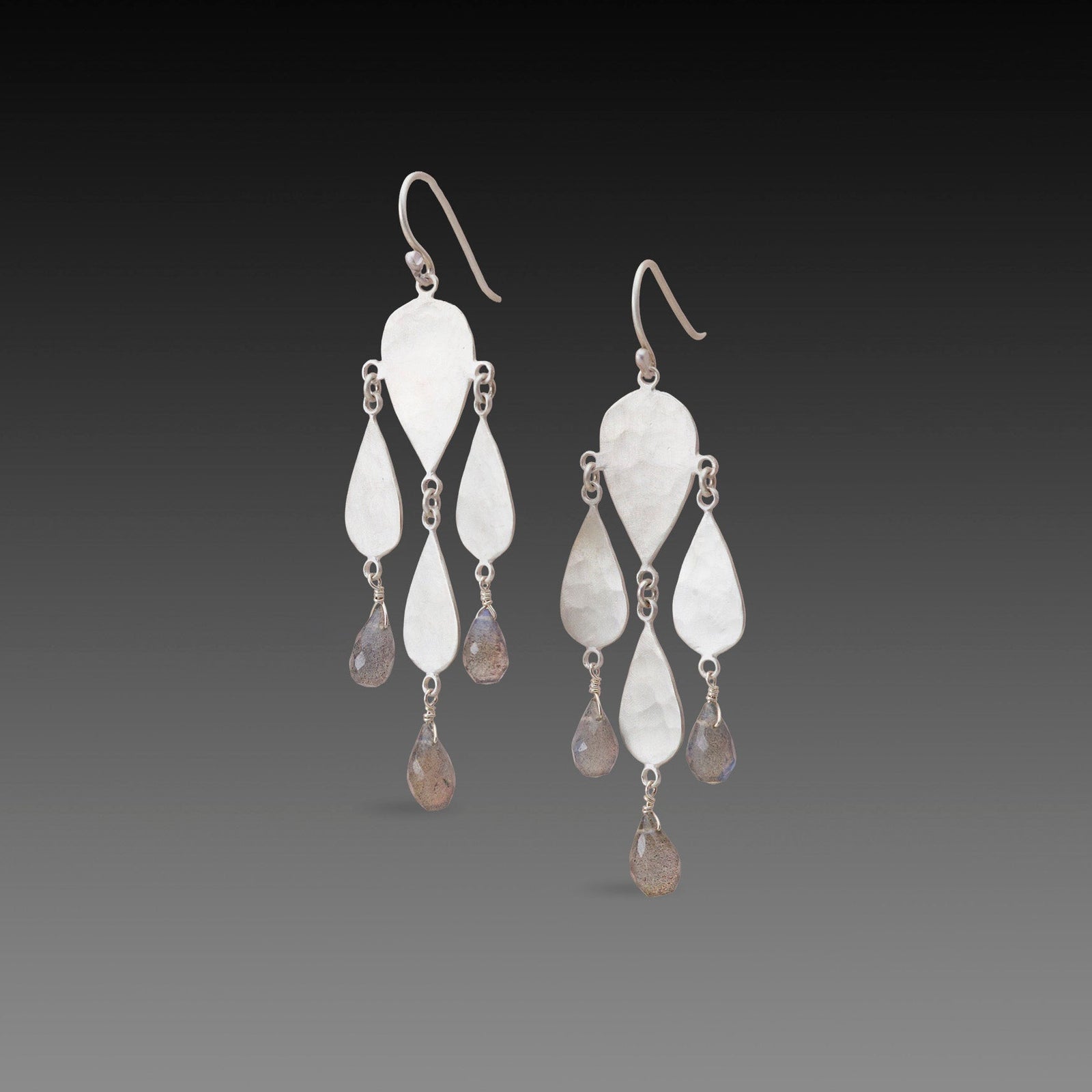 Silver Chandelier Teardrop Earrings with Labradorite