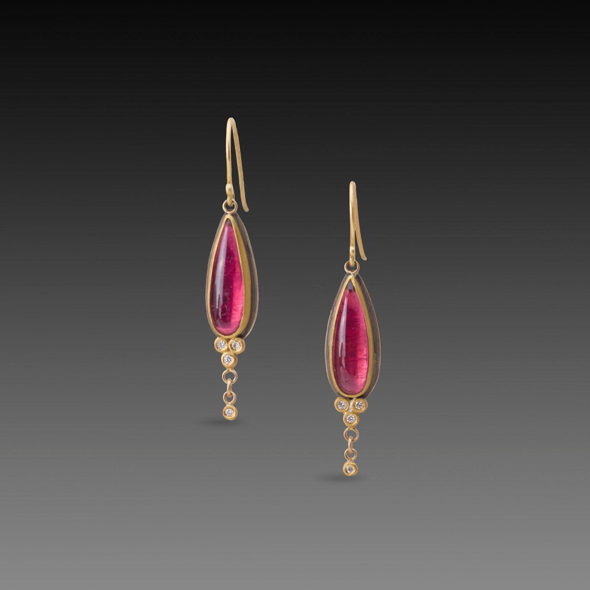 Pink Tourmaline Teardrop Earrings with Diamonds