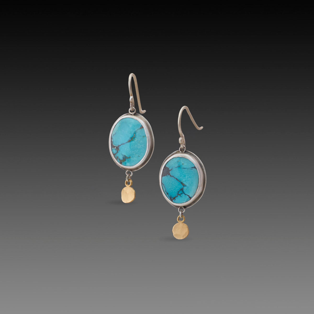 Turquoise Earrings with Gold Disks