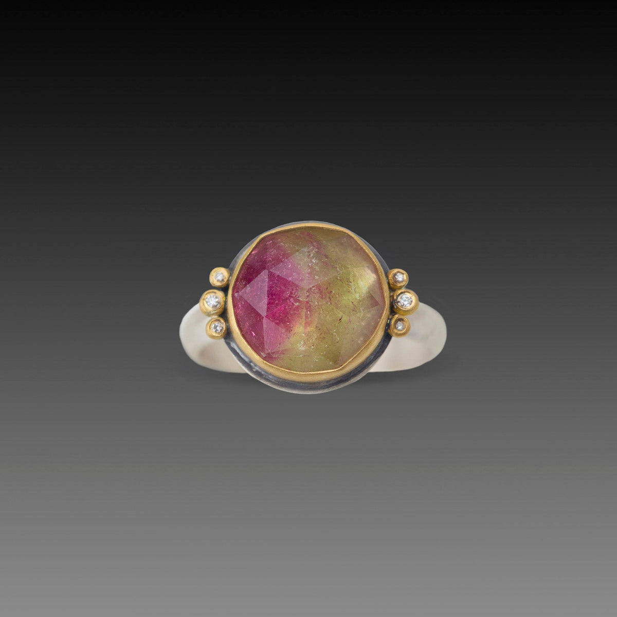 Watermelon Tourmaline Ring with Diamonds