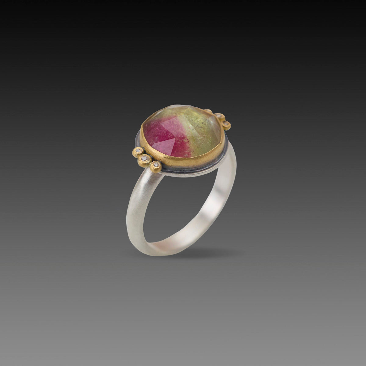 Watermelon Tourmaline Ring with Diamonds