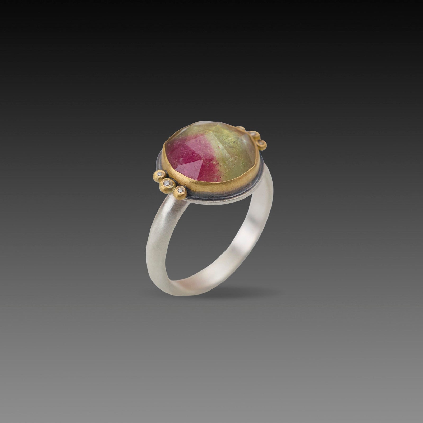 Watermelon Tourmaline Ring with Diamonds