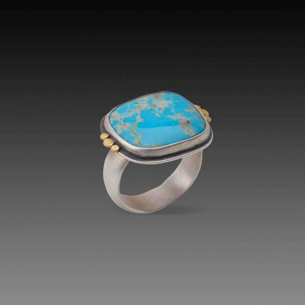 Turquoise Ring with Gold Trios