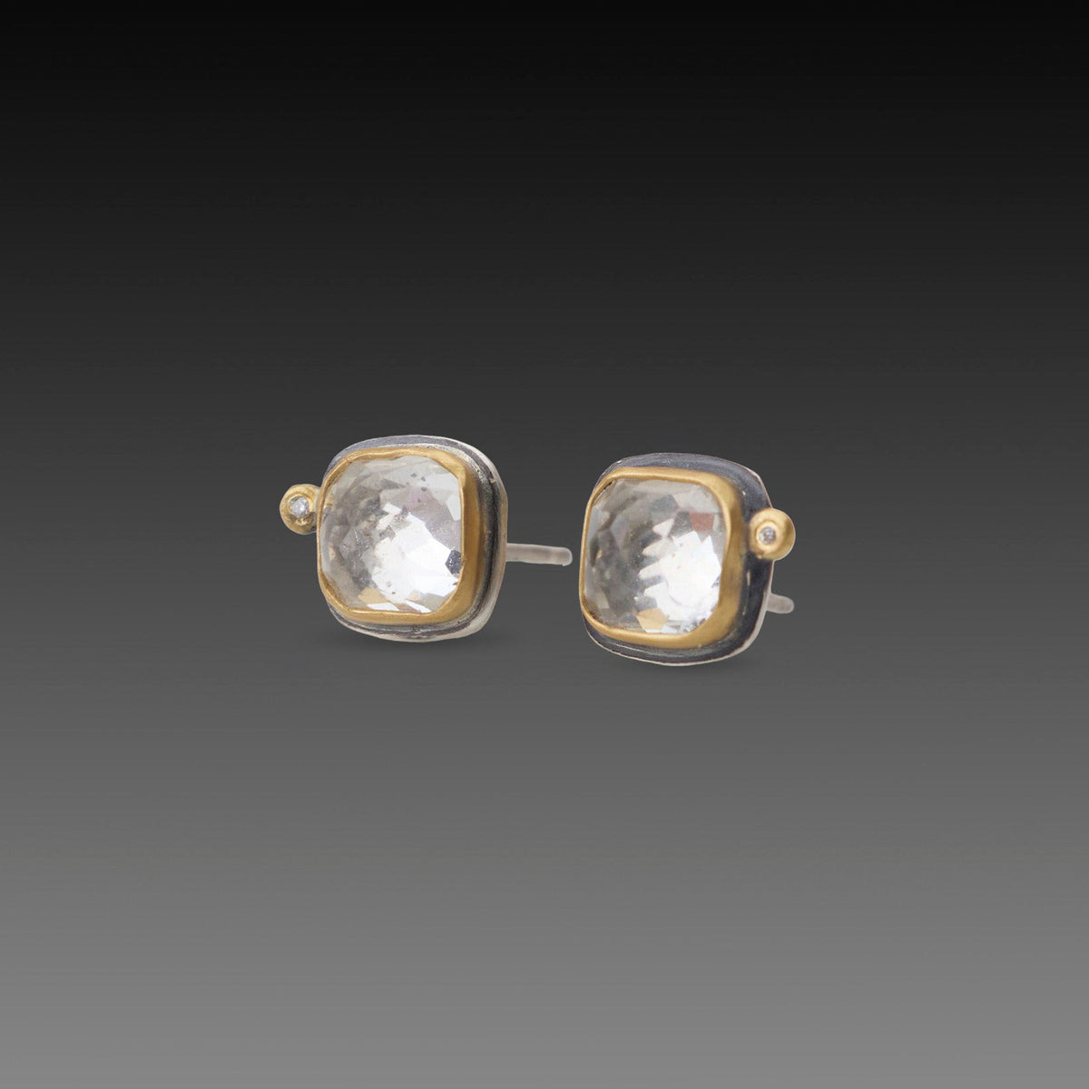 White Topaz Stud Earrings with Diamond Dot
