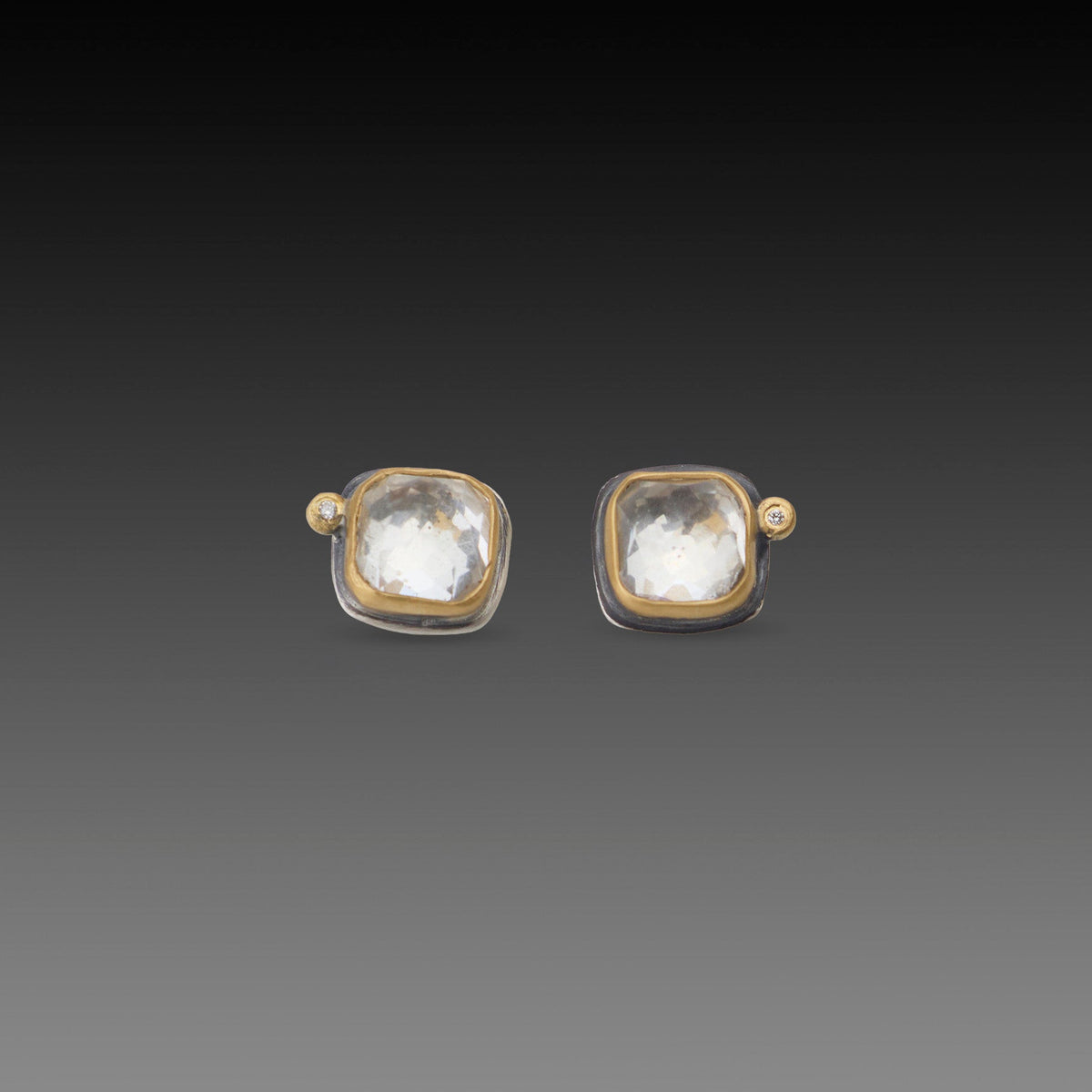 White Topaz Stud Earrings with Diamond Dot