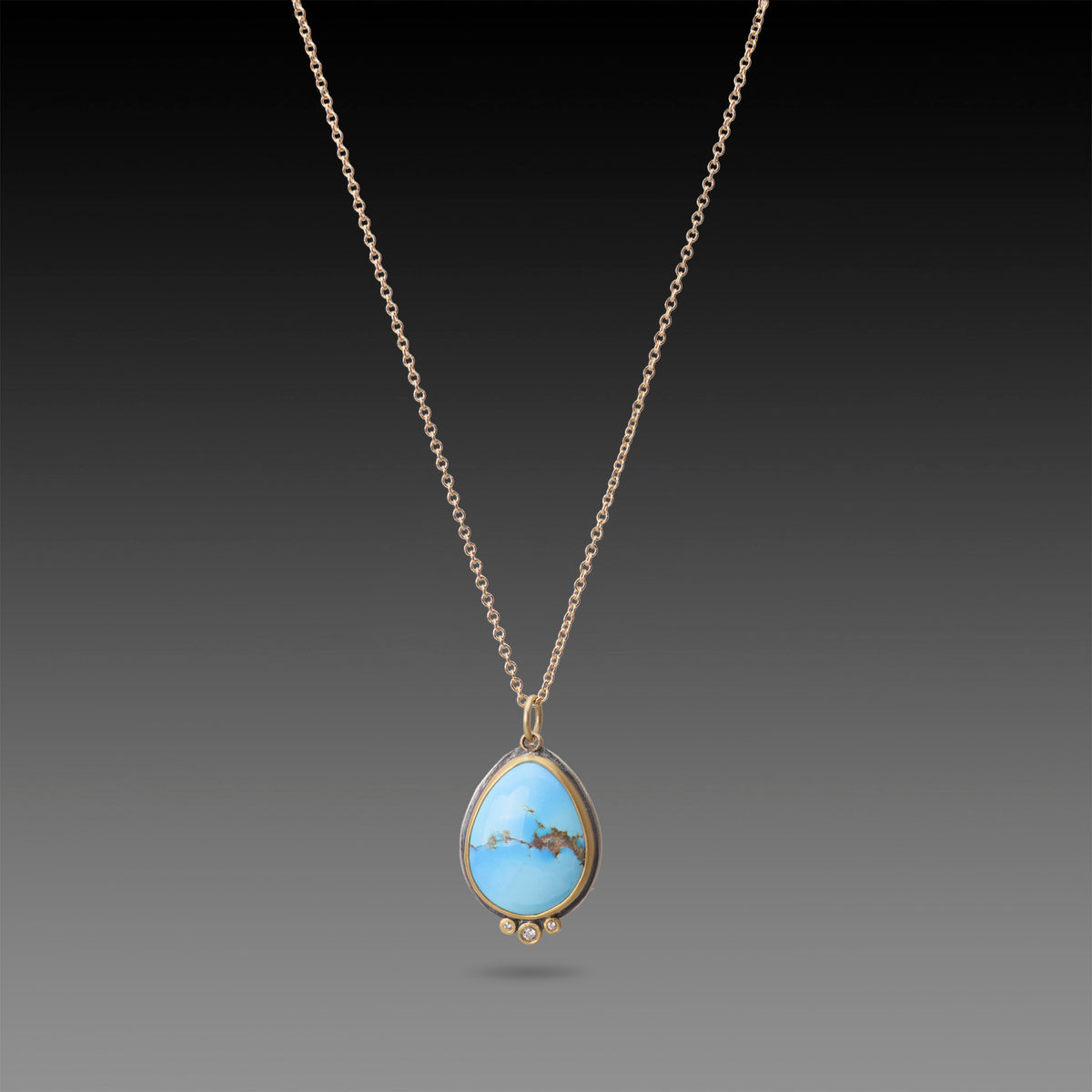 Turquoise Necklace with Diamond Trio