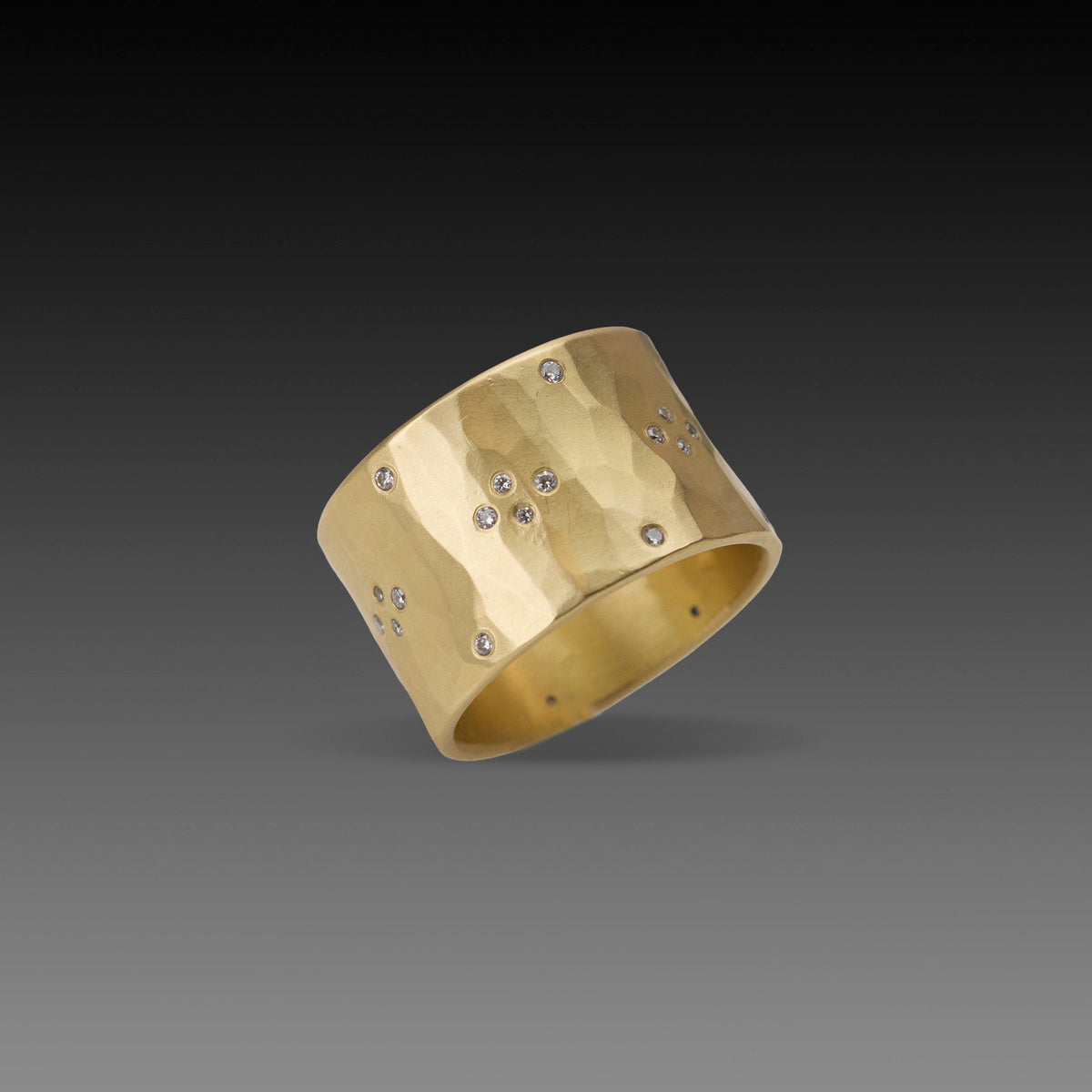 Wide Hammered Cluster Band with Diamonds