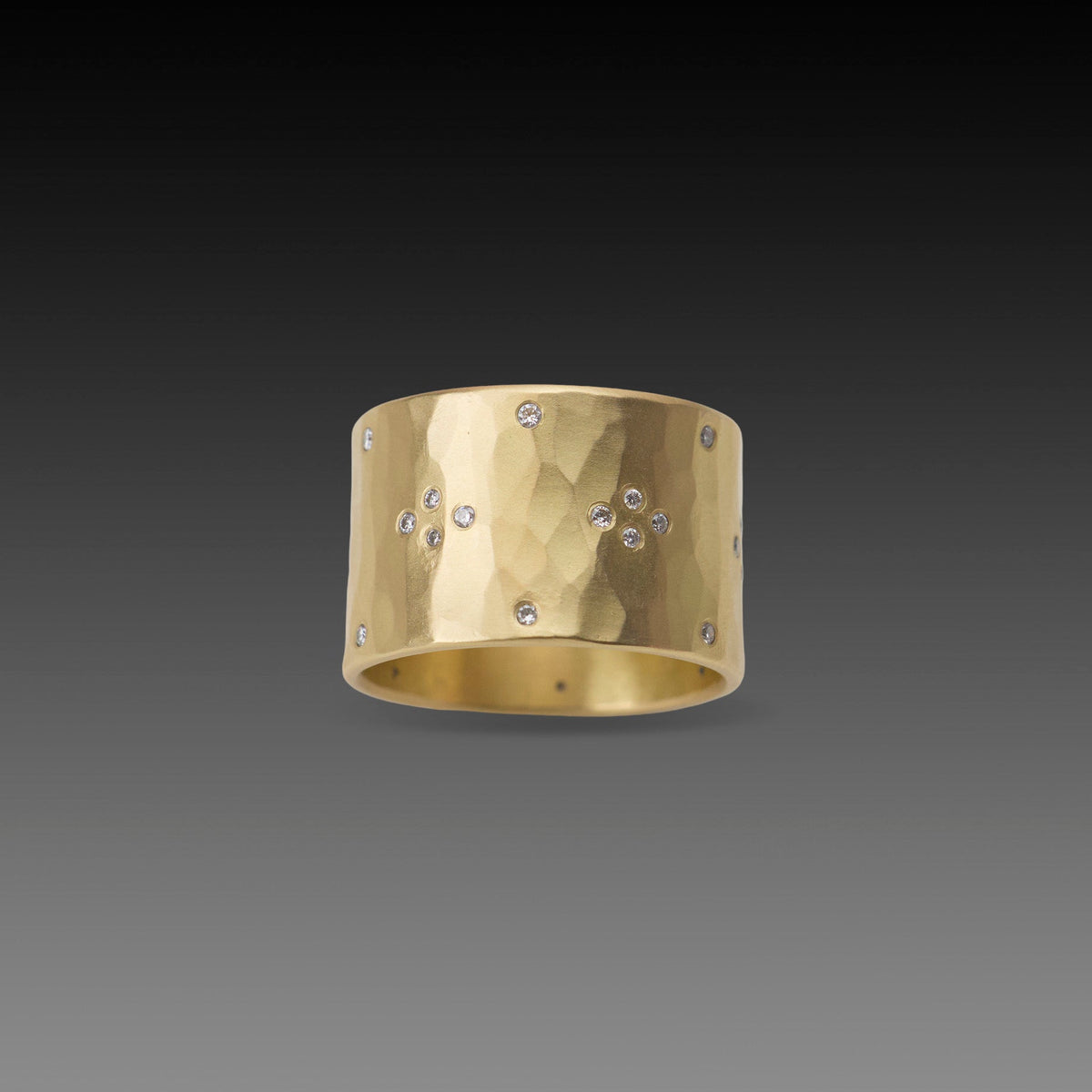 Wide Hammered Cluster Band with Diamonds