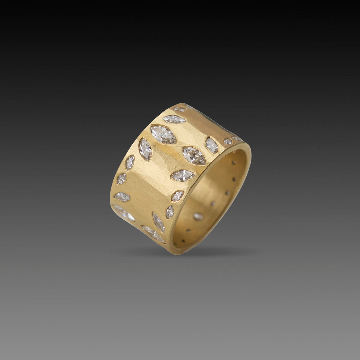 Wide Hammered Band with Marquis Diamonds