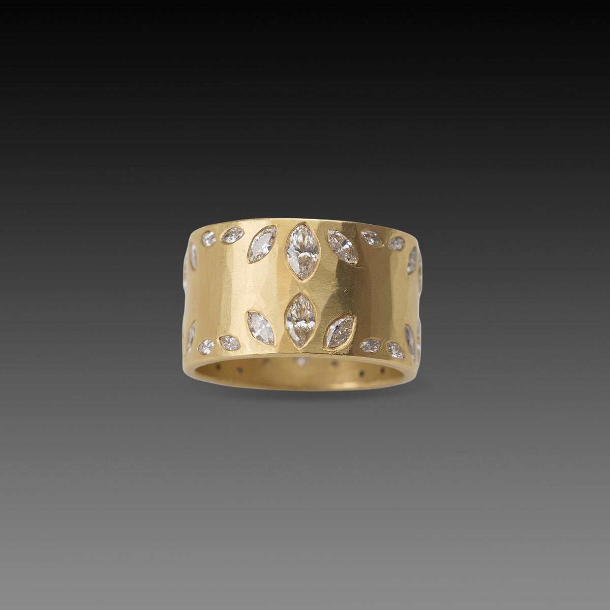 Wide Hammered Band with Marquis Diamonds